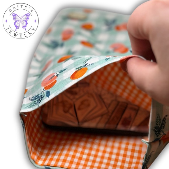 Handmade Small Book/Kindle Sleeve with a Gingham Peaches Fabric - Picture 2 of 3